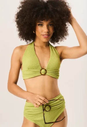 Getextureerde broek met hoge taille en ringriemdetail