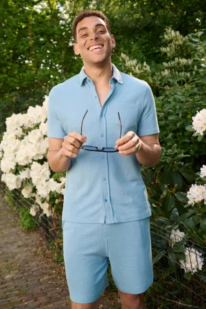 anytime waffle shirt lichtblauw