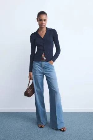 Mango high waist wide leg jeans light blue denim