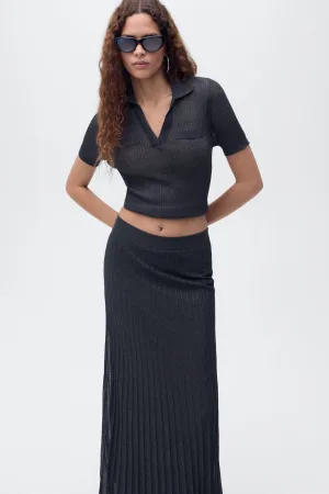 Mango plissé rok met glitter marine