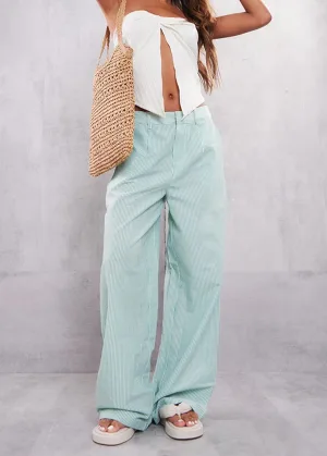 Groene Pinstripe Linnenlook Getailleerde Broek