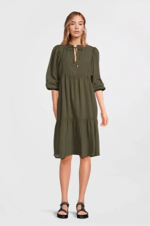 anytime midi jurk met V-hals khaki