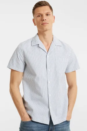anytime seersucker overhemd blauw/wit