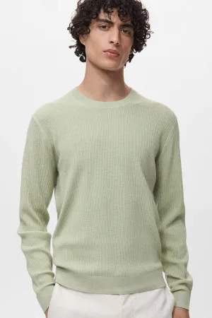Mango Man pullover trui rib gebreid lichtgroen