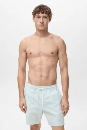 Mango Man seersucker zwemshort lichtblauw/wit