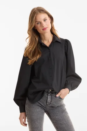 anytime poplin blouse met pofmouwen zwart