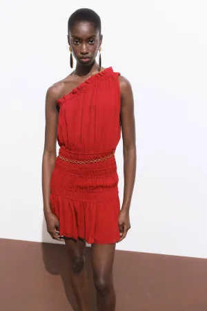 Mango one shoulder jurk rood