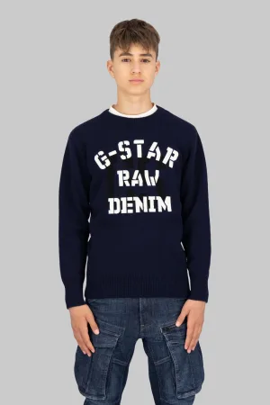 G-STAR wollen trui donkerblauw fijn gebreid
