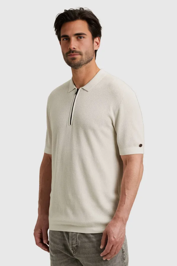 Cast Iron regular polo gebreid ecru