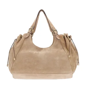 Manfield suede schoudertas beige