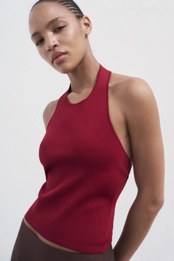 Mango haltertop donkerrood