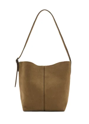 Mango suede schoudertas taupe