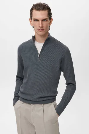 Mango Man trui met ingebreid patroon grijs