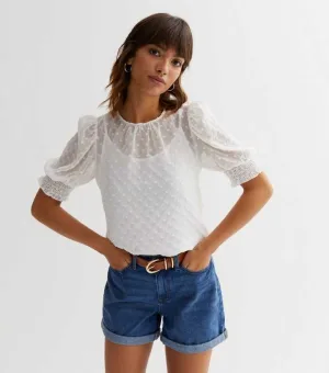 Blouse van dobby chiffon met gesmokte manchetten