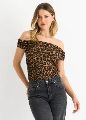 Bruine dierenprint bardot jersey top