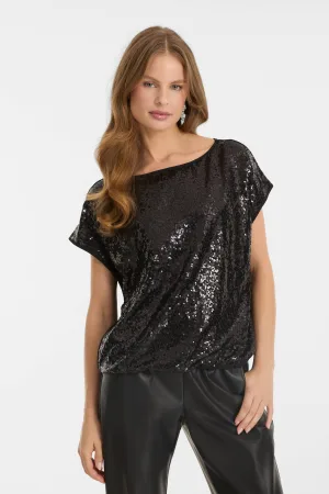 anytime sequin top met pailletten zwart