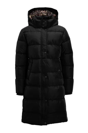 anytime lange gewatteerde jas zwart