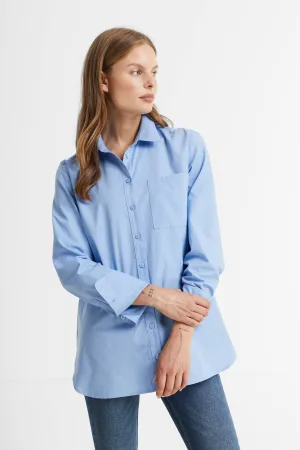 anytime lange poplin blouse blauw