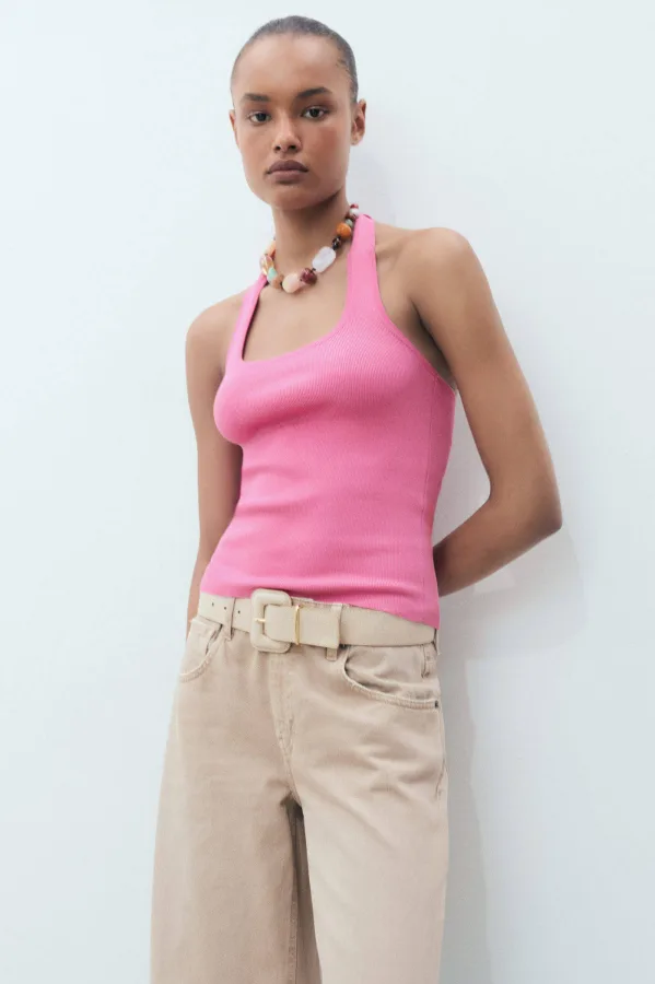 Mango top roze rib gebreid