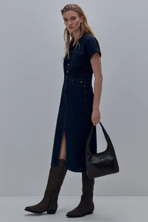 comma denim spijkerjurk dark blue denim