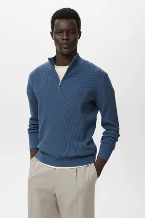 Mango Man trui met ingebreid patroon donkerblauw