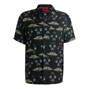 Hugo Heren Ellino Grafisch Overhemd 70s met print (Zwart)