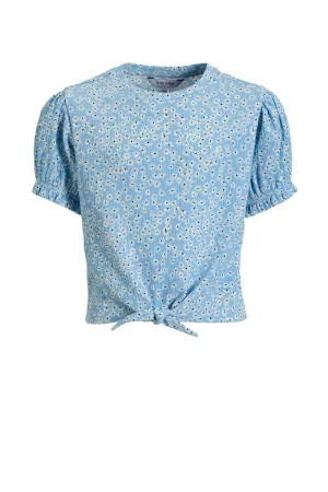 anytime crinkle top met bloemenprint lichtblauw