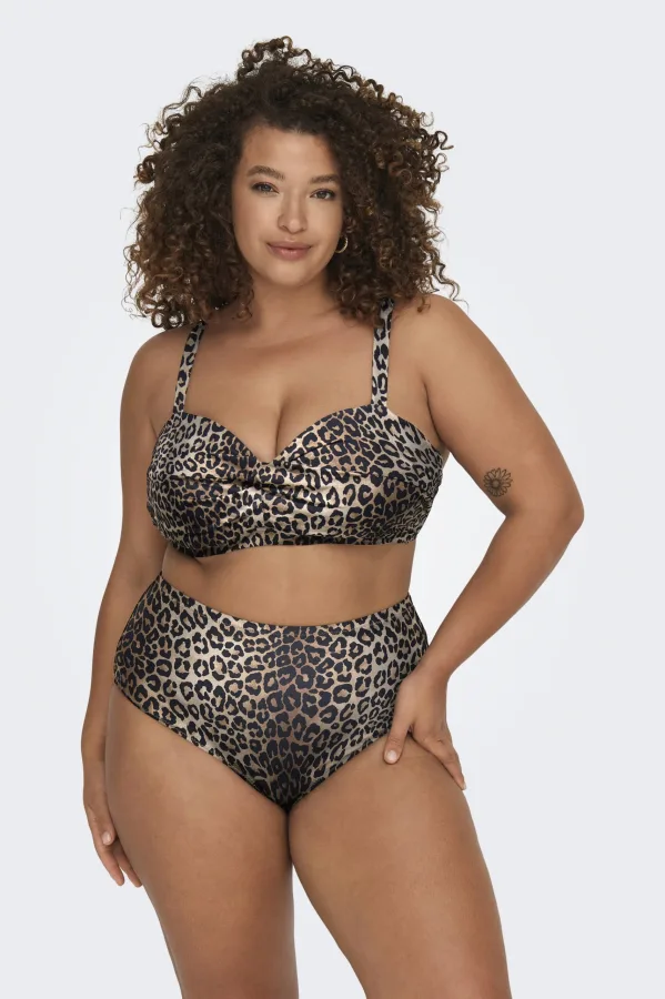 ONLY CARMAKOMA high waist bikinibroekje CARSOPHIA bruin/beige