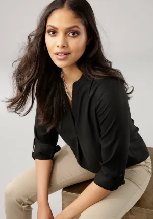 Tamaris Blouse zonder sluiting met opgerolde mouwen