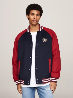 TOMMY JEANS Bomberjack TJM WOOL BLEND CREST BOMBER Color Block-ontwerp, Tommy Jeans-wapen-borduursel op de borst