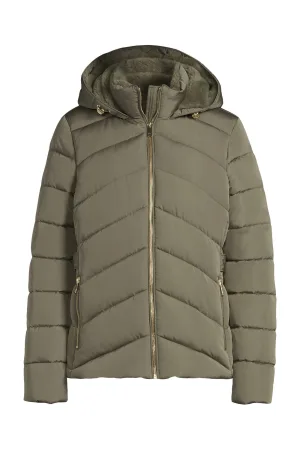 anytime gewatteerde jas met capuchon khaki