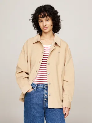 TOMMY JEANS Outdoorblouse TJW FINE CORD OVERSHIRT van fijn corduroy, logo-vlag