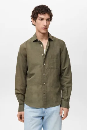 Mango Man linnen casual overhemd kaki