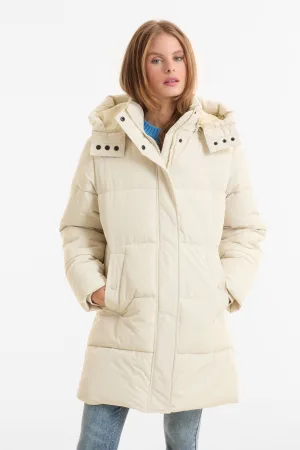 anytime midi gewatteerde jas crème