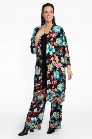 YOEK gebloemde loose fit broek zwart/blauw/oranje