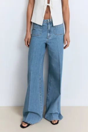 Mango high waist wide leg jeans medium blue denim