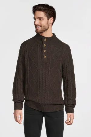 anytime gebreide trui met opstaande kraag donkerbruin