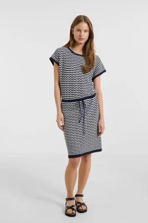 anytime crochet T-shirt jurk donkerblauw/wit