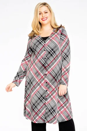 YOEK geruite wijdvallend vest CHECK wit/zwart/rood