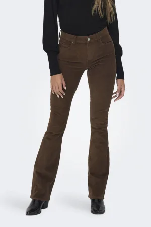 ONLY corduroy flared regular waist flared broek donkerbruin