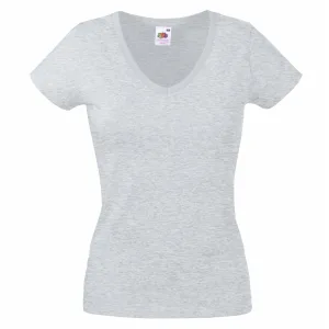 Fruit Of The Loom Dames Vrouwen-Fit Valuegewicht V-hals T-shirt met korte mouwen (Heather Grijs)