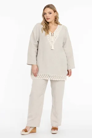 YOEK linnen loose fit broek lichtbruin