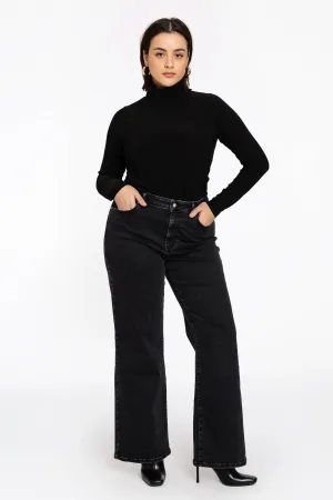 YOEK high waist wide leg jeans black denim