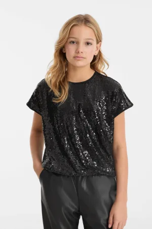 anytime top met pailletten zwart