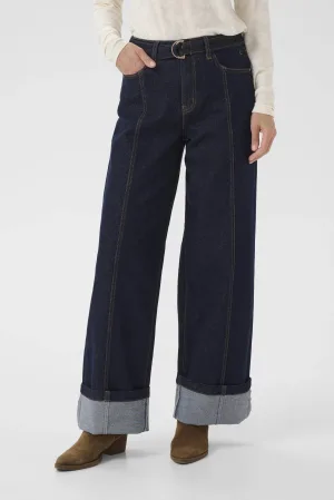 Cream high waist wide leg jeans dark blue denim