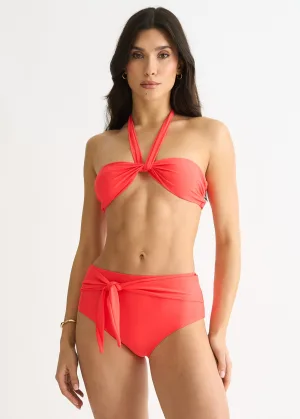 Oranje Hoog Taille Bikinibroekje met Stropdas Voorkant