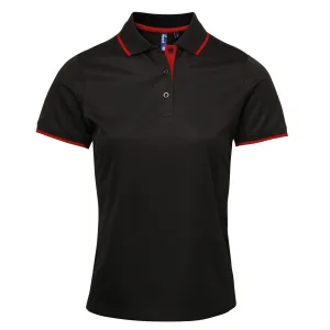 Premier Dames/dames Contrast Coolchecker Poloshirt (Zwart/Rood)