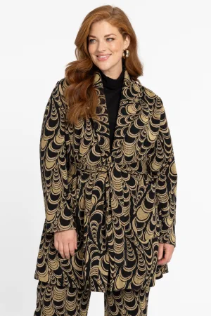 YOEK rechtvallende blazer met all over print goud/zwart