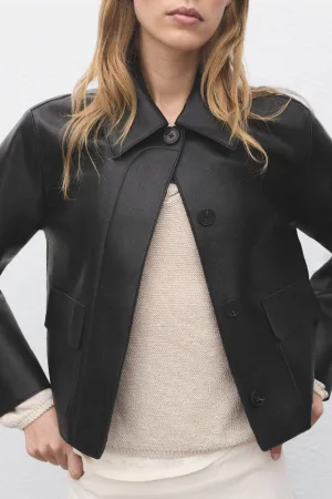 Mango imitatieleren jas zwart