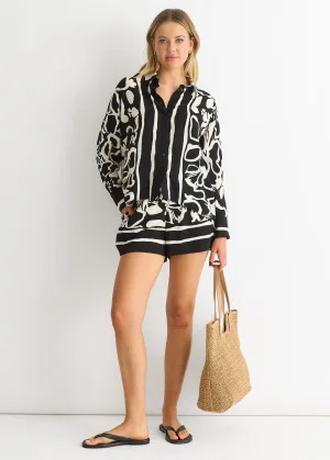 Oversized shirt met monorandprint in viscose